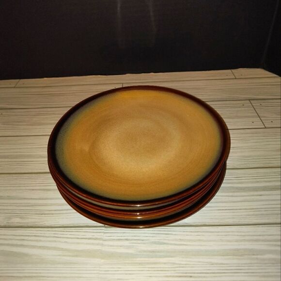 SANGO NOVA BROWN 7.5" Dessert Plates 4 Stoneware Quality 4933 Mid Century Modern - Picture 1 of 7